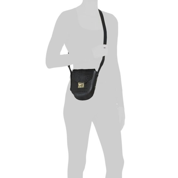 ISADORA Black Made In Italy Leather Flap Over Metal Hardware Crossbody Bag - Picture 2 of 2